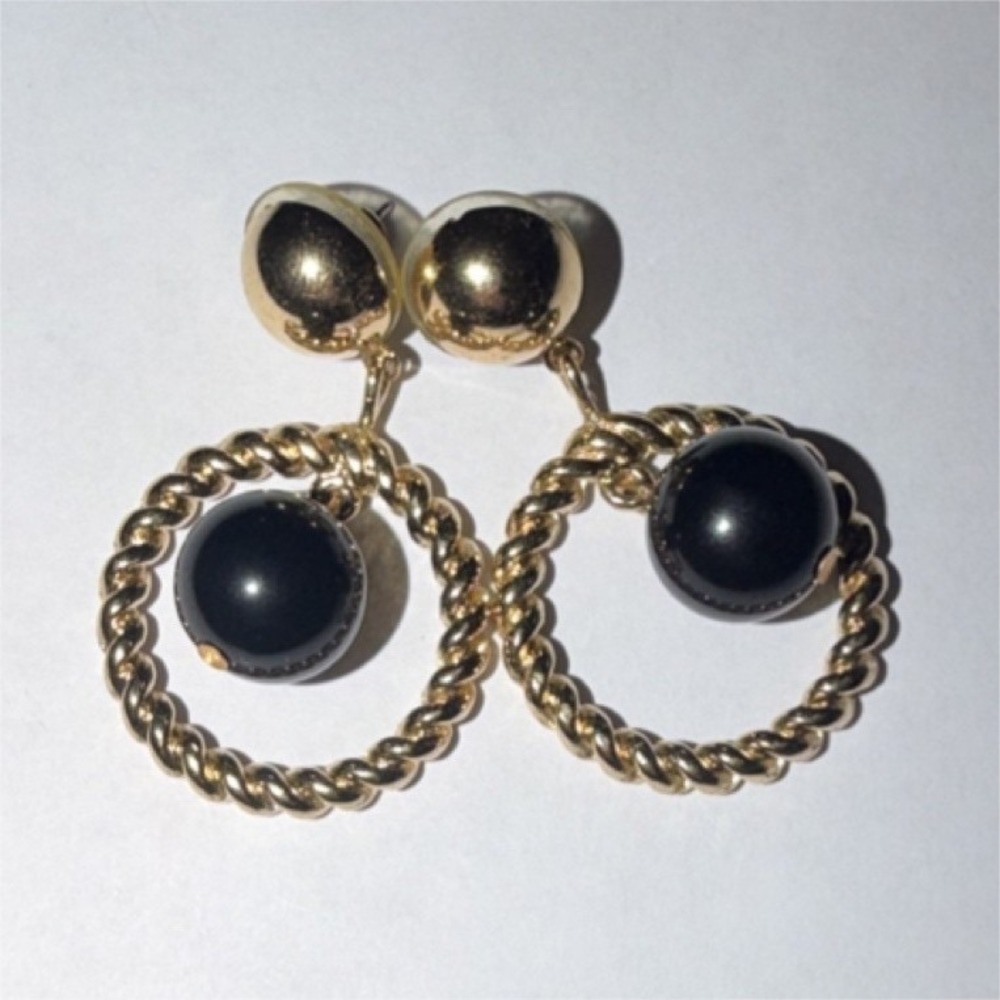 Gold Black Hoop Dangle Drop Earrings Round Metal Jewelry